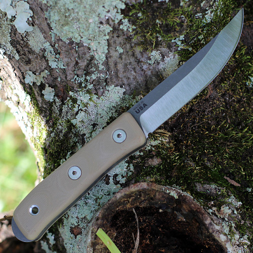 TOPS Knives Sonoran (TPTSNRN01) 3.75" 1095 Tumble Finish Hunters Point Plain Blade, Tan G-10 Handle