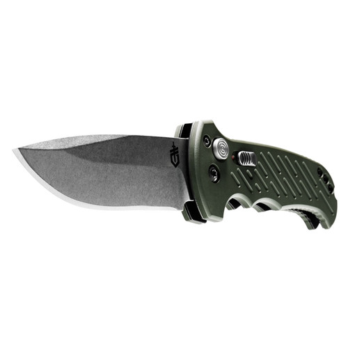 Gerber 06 Auto 10th Anniversary Automatic (G1263) 3.6" CPM S30V Stonewash Drop Point Blade, Olive Drab Aluminum Handle
