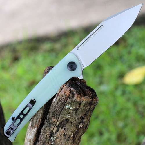 Sencut Brazoria Flipper (SA12B) 3.46" Bead Blasted D2 Clip Point Plain Blade, Natural G-10 Handle