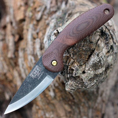 ESEE-Pinhoti Folding Knife (ESEE-PINHOTI)- 3.25" Black Oxide 1095 Drop Point Blade, Brown Sculpted Micarta Handle