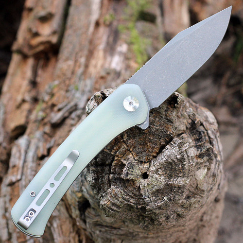 Sencut Snap Flipper (SA05C) 3.48" Stonewashed 9Cr18MoV Clip Point Plain Blade, Natural G-10 Handle