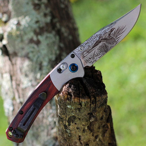 Benchmade 15085 Limited Edition Artist Series - Ringneck Pheasant (15085-2204) 3.40" CPM-S30V Satin Clip Point Embellished Blade, Wood Handle
