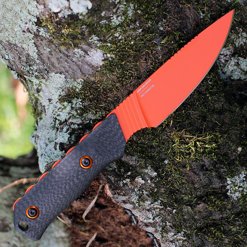 Benchmade Raghorn Fixed Blade - 4.64 " Orange CPM-CruWear Drop Point Plain Blade, Carbon Fiber Handle