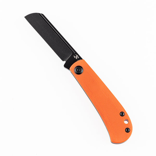 Kansept Knives Bevy (T2026F6) 2.49" 154CM Black TiCn Coated Sheepsfoot Plain Blade, Orange G-10 Handle