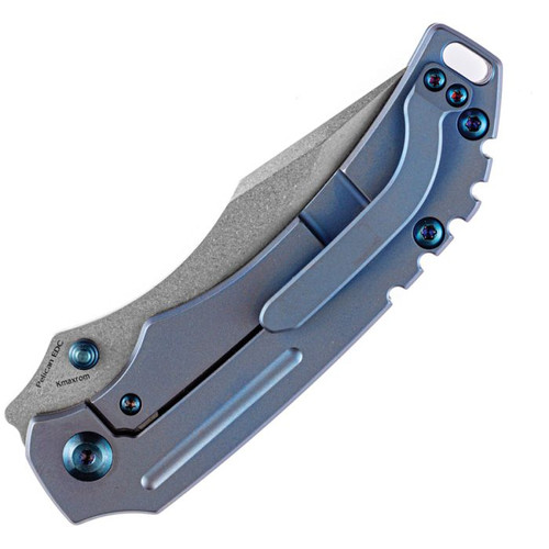 Kansept Knives Pelican (K1018A5) 3" CPM-S35VN Stonewashed Clip Point Plain Blade, Blue Anodized Titanium Handle