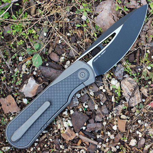 WEKNIFE  Baloo  (WE210332) 3.31" CPM 20CV Black Stonewash/Satin Drop Point Plain Blade, 6AL4V Titanium With Twill Carbon Fiber Inlayed Handle