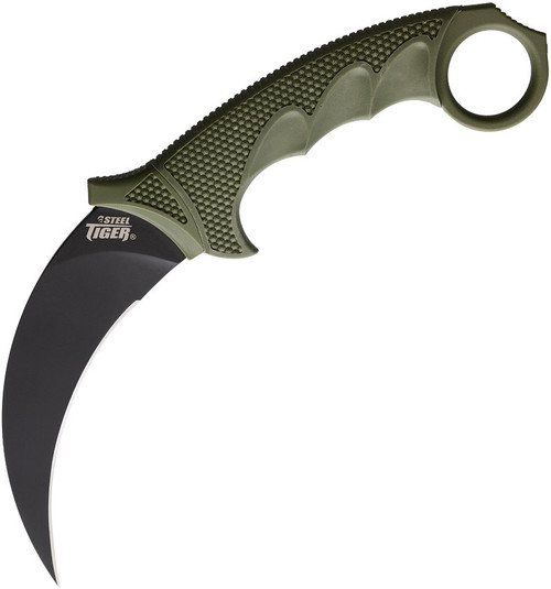 Cold Steel Steel Tiger Fixed Blade (CS49KSTODBK) in Black AUS8A Karambit Plain Blade, Olive Drab  Handle
