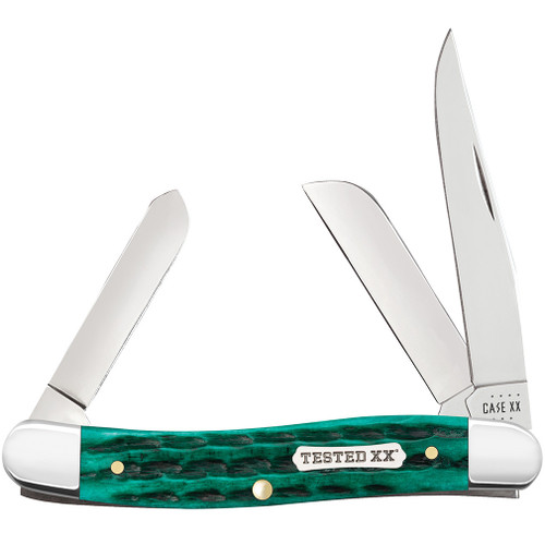 Case Medium Stockman 48943 - Tru-Sharp Stainless Steel Clip, Sheepfoot and Spey Blades, Jade Bone Handle (6318 SS)