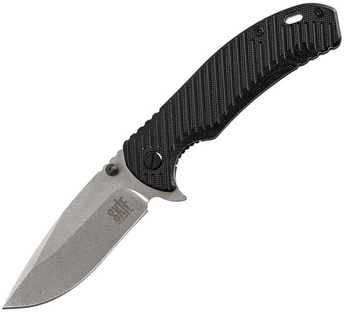 Skif Knives Sturdy(420SE) 3.75 Stonewash 9Cr18MoV Drop Point Plain Blade, Black G10 Handle w/Gray Stainles Handle