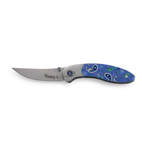 Brighten Blades Happy Folding Knife (BB002) 2.56 in Mirror 8Cr13MoV Drop Point Blade w/ "Happy" Blade Etching, Full-Color Print Handle