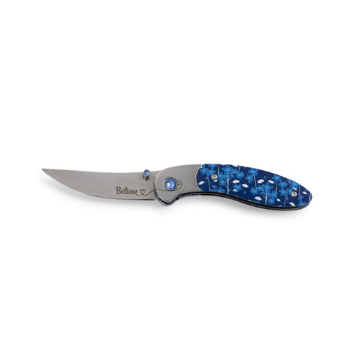 Brighten Blades Believe Folding Knife (BB010) 2.56 in Mirror 8Cr13MoV Drop Point Blade w/ "Believe" Blade Etching, Full-Color Flower Print Handle