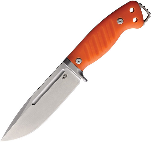 PMP Warthog (PMP028) 5" 440C Stonewashed Clip Point Plain Blade, Orange G-10 Handle