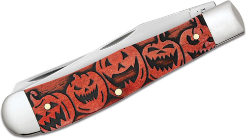 Case Trapper 10614- Halloween - Tru-Sharp Surgical Stainless Steel, Orange and Black Color Wash Natural Bone Handle w Jack-O-Lantern Pattern  (10254 SS)