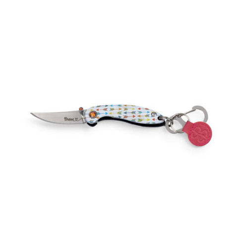 Brighten Blades Brave Keychain Folding Knife (BB019) 1.65 in Mirror 8Cr13MoV Clip Point Blade w/ "Brave" Blade Etching, Full-Color Arrow Print Handle