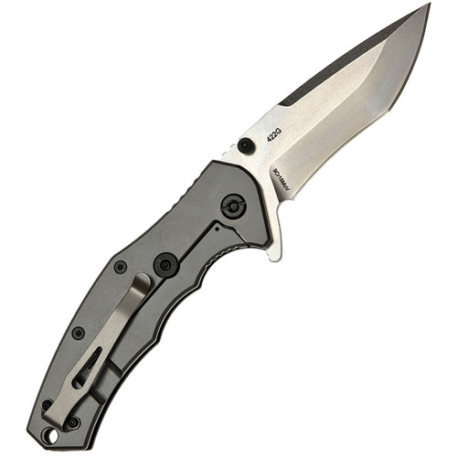 Skif Knives Griffin (422SE) 4" Stonewash 9Cr18MoV Drop Point Plain Blade, Black G-10 Handle w/Grey Stainless Back Handle
