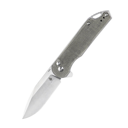 Kizer Assassin XL (V4549C1) 3.42" 154CM Stonewashed and Satin Drop Point Plain Blade, Green Canvas Micarta Handle