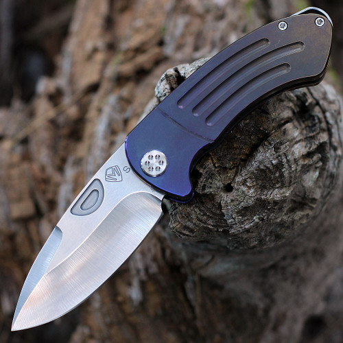 Medford Knife & Tool Theseus Frame Lock Knife (MD040STQ39A5) - 3.6" S35VN Tumbled Drop Point Blade, Bronze/Violet Fade Anodized Titanium Handle