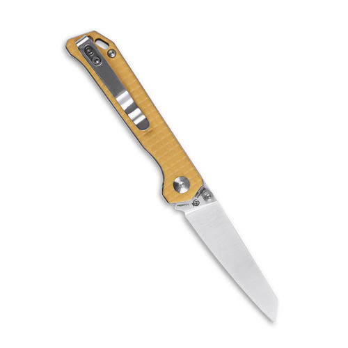 Kizer Mini Begleiter (V3458RN4) 2.875" Bohler N690 Satin Wharncliffe Plain Blade, Yellow Sculpted G-10 Handle