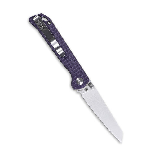 Kizer Mini Begleiter (V3458RN4) 2.875" Bohler N690 Satin Wharncliffe Plain Blade, Purlple Sculpted G-10 Handle