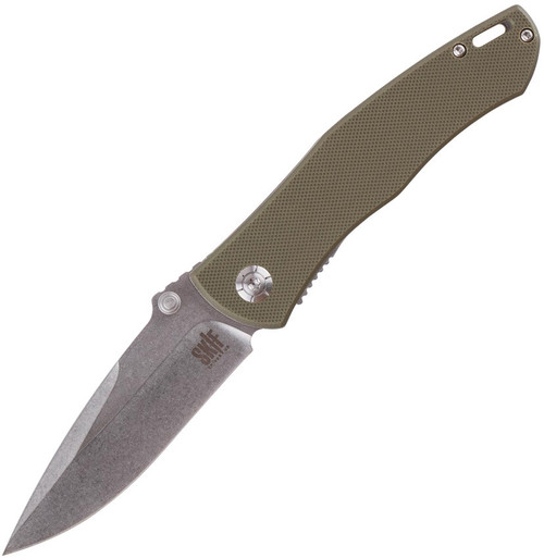 Skif Knives Swing (IS-002OG) 3.5" Stonewash 8Cr12MoV Drop Point Plain Blade, Olive Drab G-10 Handle