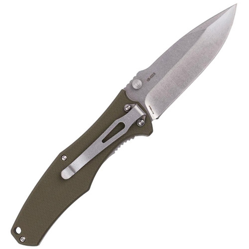 Skif Knives Hamster (IS-003OG) 3.5" Stonewash 8Cr12MoV Drop Point Plain Blade, Olive Drab G-10 Handle