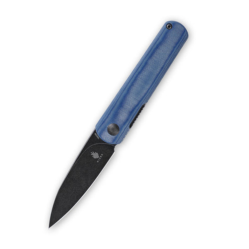Kizer Feist (V3499C2) 2.80" 154CM Blackwashed Drop Point Plain Blade, Blue Denim Micarta Handle