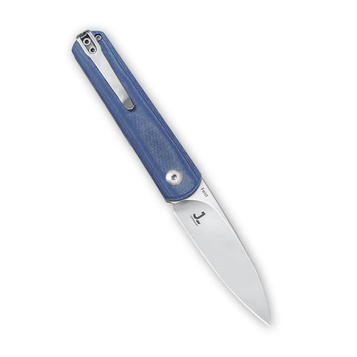 Kizer Feist (V3499C1) 2.79" 154CM Stonewashed Drop Point Plain Blade, Blue Denim Micarta Handle