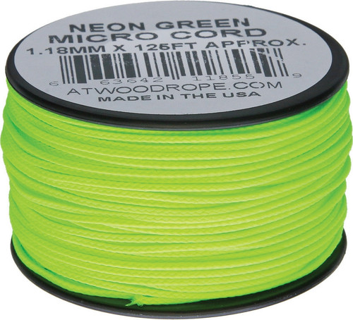 Atwood Rope MFG .90mm Micro Cord 125ft - Neon Green (RG1284)