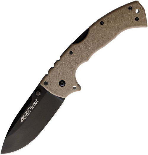 Cold Steel 4-Max Scout (CS62RQDTBK) 4" Stone wash Drop Point Black Blade,Griv-Ex Desert Tan Handle