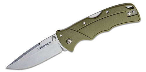 Cold Steel Verdict (FL-C3SPSSODG) - 3.00" 4116 Stainless Steel Stonewash Spear Point Plain Blade, Flat  Olive Drab Green Handle w/ Tri-Ad lock