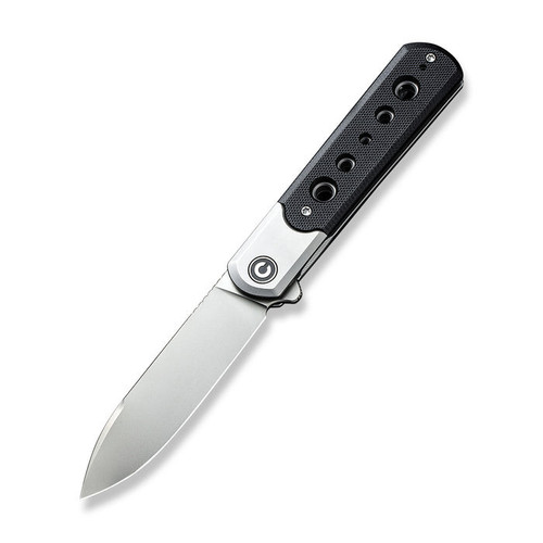 Civivi Banneret Folding Knife (CIVC20040CPM-D2) 3.48 in Bead Blast Nitro-V Drop Point Blade, Black Stainless Steel w/ G-10 inlays Handle