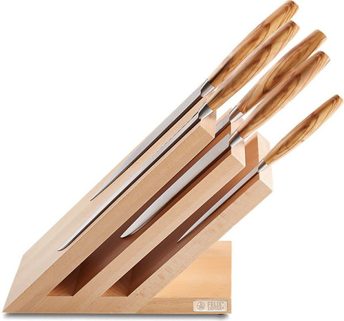 FELIX Solingen Olive 6-Piece Knife Block Set – Olive Wood Handles, Magnetic Block