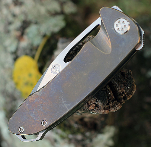 Medford Knife & Tool On Belay Framel Lock Knife (MD0384TQ36A1) - 4.125in CPM S45VN Tumbled Drop Point Blade, Bronze Titanium Handle