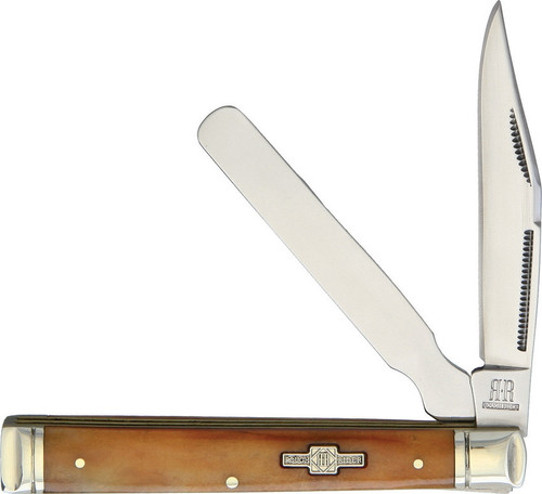 Rough Ryder Doctors Knife 1905- 440 Stainless Steel Clip and Spatula Blade, Smooth Tobacco Bone Handle