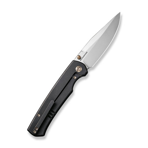 We Knife Evoke (WE21046-1) 3.48" Silver Bead Blasted CPM 20CV Clip Point Plain Blade, Black Titanium Handle