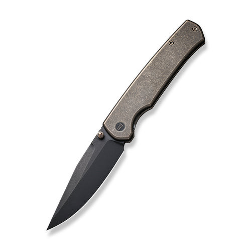 We Knife Evoke (WE21046-2) 3.48" Black Stonewashed CPM 20CV Clip Point Plain Blade, Bronze Titanium Handle