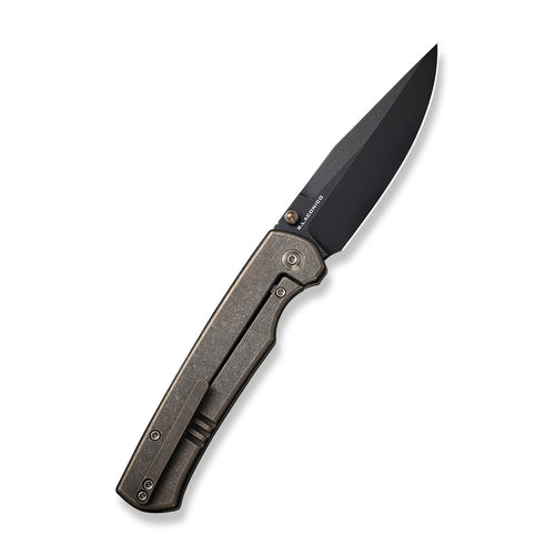 We Knife Evoke (WE21046-2) 3.48" Black Stonewashed CPM 20CV Clip Point Plain Blade, Bronze Titanium Handle