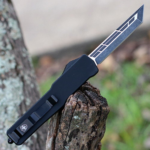 Templar Knife Premium Lightweight Series - Slim OTF Automatic Elmax Blade (MA-BR-25-1) - 3.16" Elmax Steel Black SW Tanto, Aluminum Black Rubber Handle