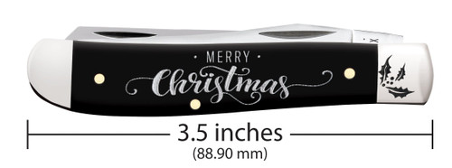 Case Trapper Merry Christmas (10619) - Tru-Sharp Surgical Stainless Steel Clip and Spey Blade, Merry Christmas Engraved Black Synthetic Handle(2207 SS)