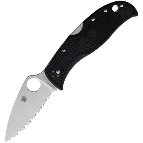 Spyderco LeafJumper C262SBK black FRN handle open profile view showing VG-10 serrated leaf shape blade