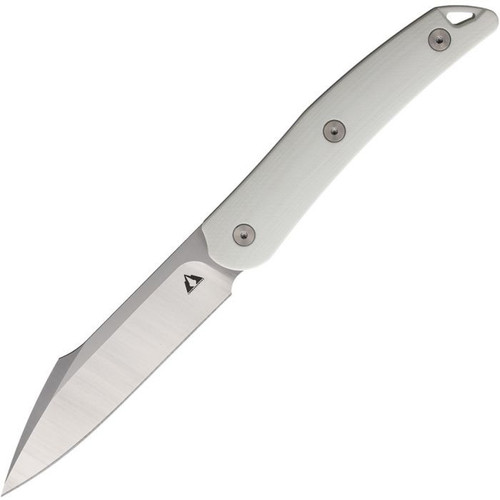 CMB Kisame Fixed Blade Knife (CMBFB01A) 3.50" 14C28N Satin Harpoon Plain Blade, White G-10 Handle