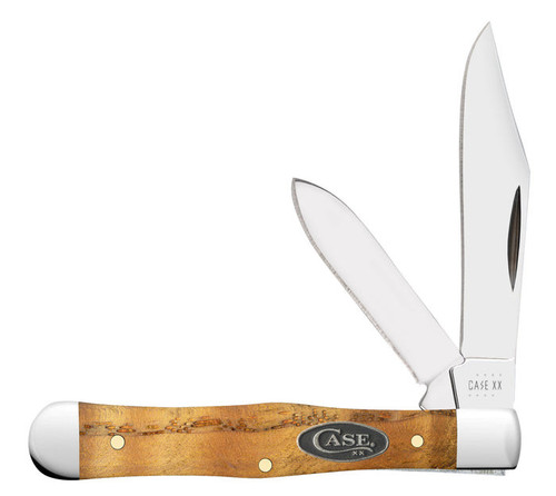 Case Small Swell Center Jack 47129- Tru-Sharp Stainless Steel Clip and Pen Blades, Yellow Curly Oak (7225 1/2 SS)