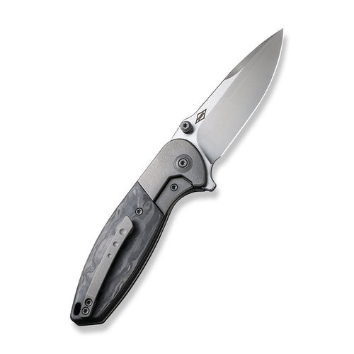 We Knife Nitro Mini Flipper & Thumb Stud Knife (WE22015-1) 3.13" CPM-20CV Hand Rubbed Satin Drop Point Plain Blade, Gray Titanium Handle With Marble Carbon Fiber Inlay Handle