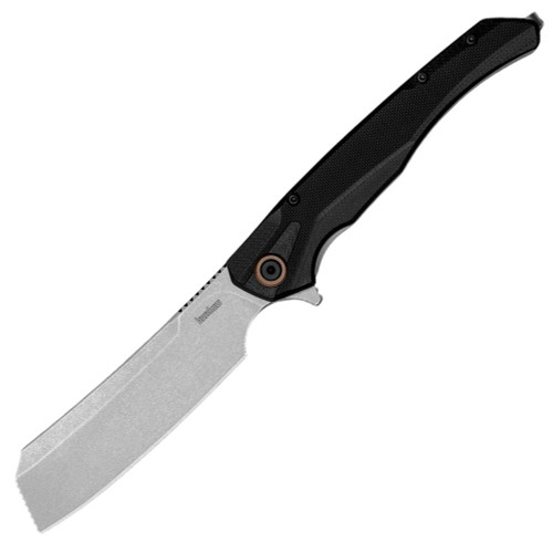 Kershaw Strata Cleaver 2078 folding knife profile view showing 4-inch D2 stonewashed cleaver blade.