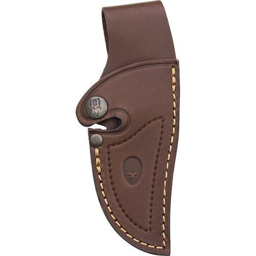 Muela Teckel MUE90852 small fixed blade hunting knife 3 inch stainless steel satin trailing point blade with genuine stag handle and leather sheath