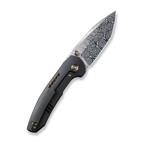 We Knives Trogon (WE22002B-DS1) 3.2" Heimskringla Damasteel Spear Point Blade, Black Titanium Handle