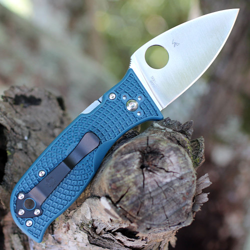 Spyderco LIL' Temperance 3 Lightweight (C69PBL3K390) - 2.92in Satin K390 MICROCLEAN Satin Leaf Shape Plain Blade, Dark Blue FRN Handle