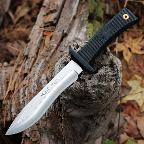 Muela Fixed Blade Knife (MM55-16)- 6.00" Stainless Steel Drop Point Plain Blade, Black Kraton Handle