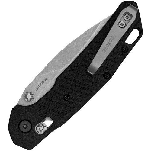 Kershaw Heist (2037) 3.2" D2 Stonewashed Drop Point Plain Blade, Black Glass-Filled Nylon Handle