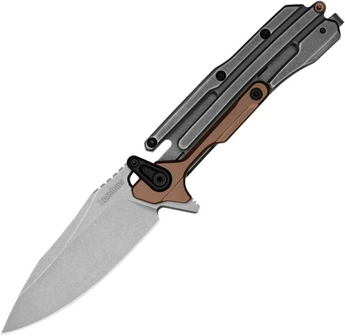 Kershaw Frontrunner 2039 folding knife profile view showing 2.9 inch stonewashed D2 clip point blade.